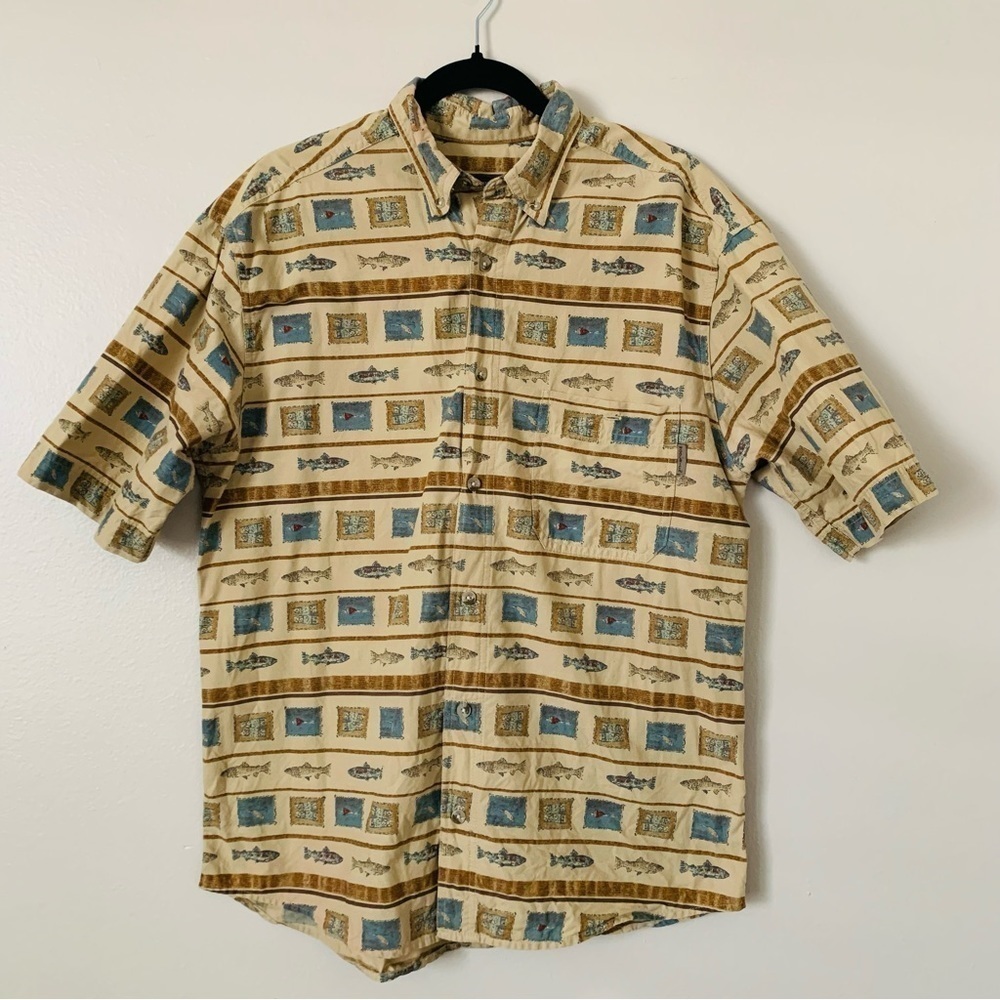 Woolrich Cream Fish Stripe Short Sleeve Button Shirt
